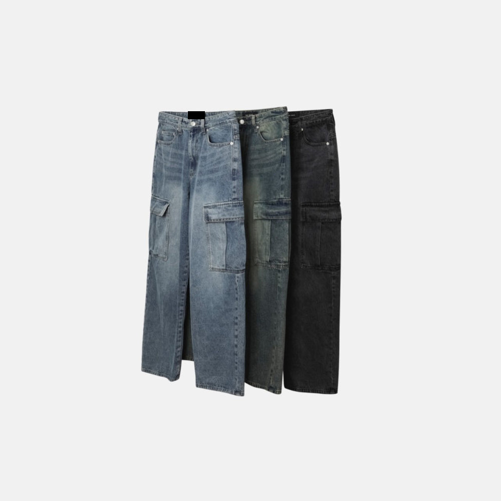 【Metanoia】韓國設計 水洗工裝落地牛仔褲