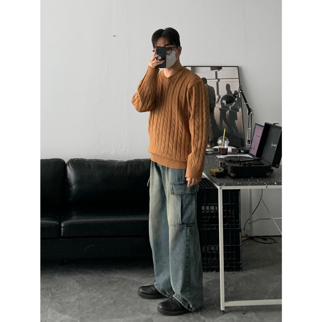 【Metanoia】韓國設計 水洗工裝落地牛仔褲