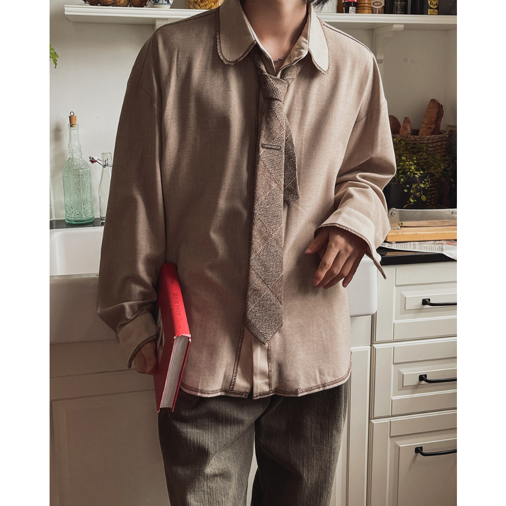 【Metanoia】🇰🇷韓製 魚骨紋縫合拼色襯衫