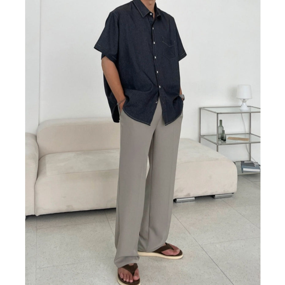 【Metanoia】韓國設計 半寬束帶休閒西裝落地褲