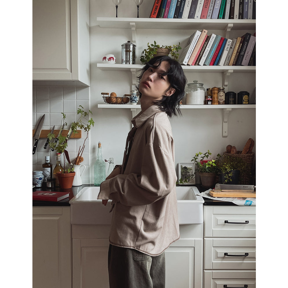 【Metanoia】🇰🇷韓製 魚骨紋縫合拼色襯衫