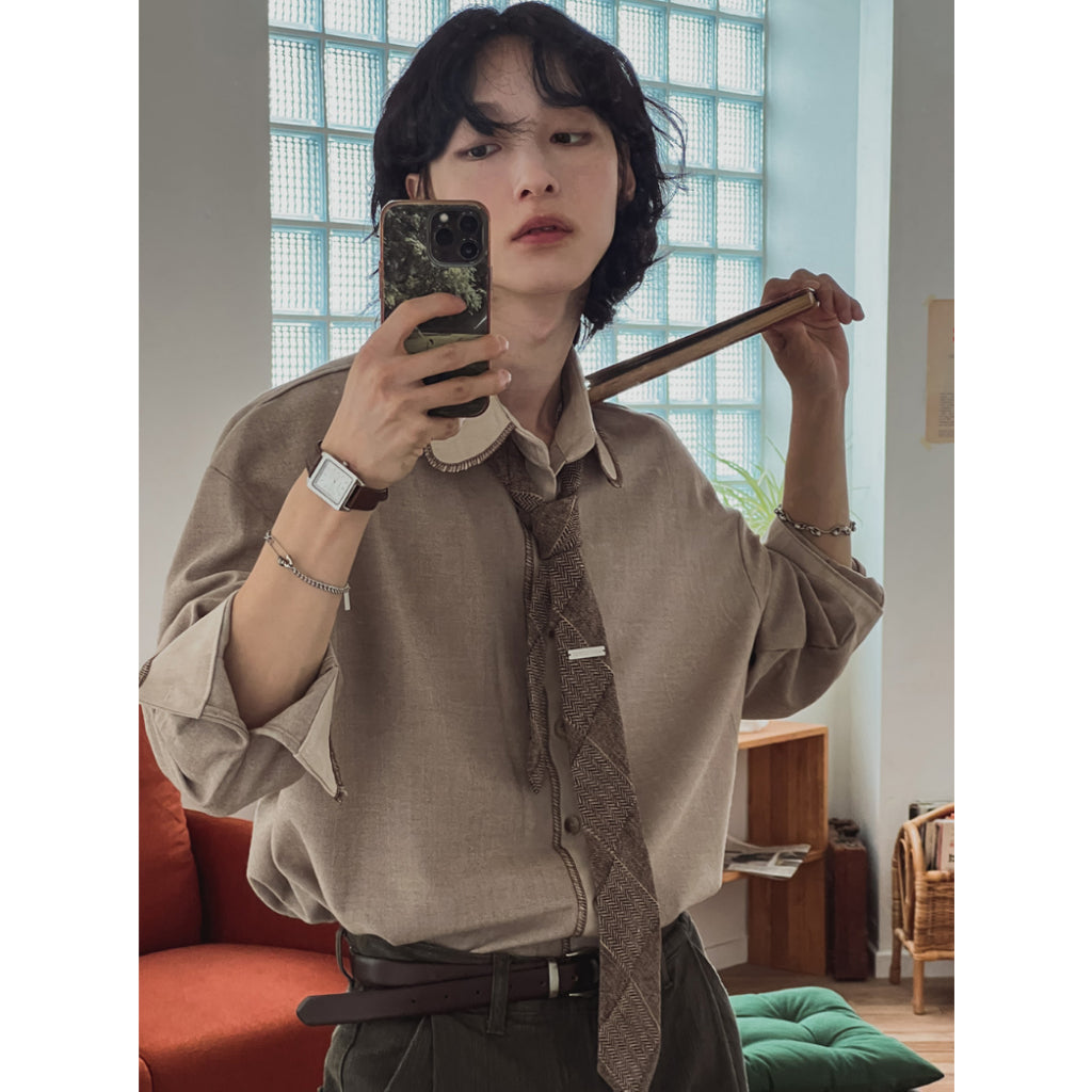 【Metanoia】🇰🇷韓製 魚骨紋縫合拼色襯衫