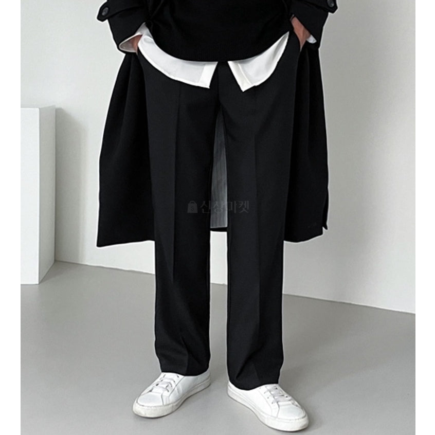 【Metanoia】韓國設計 半寬束帶休閒西裝落地褲