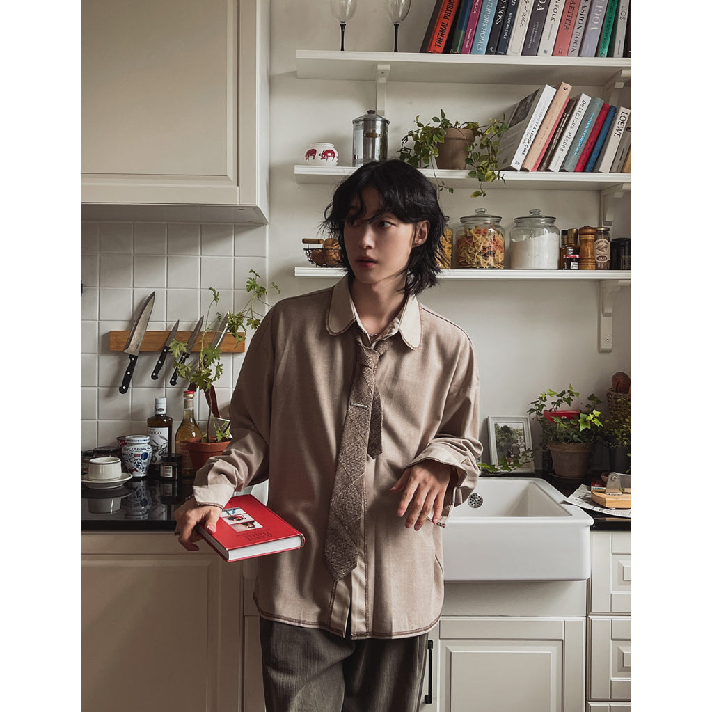 【Metanoia】🇰🇷韓製 魚骨紋縫合拼色襯衫