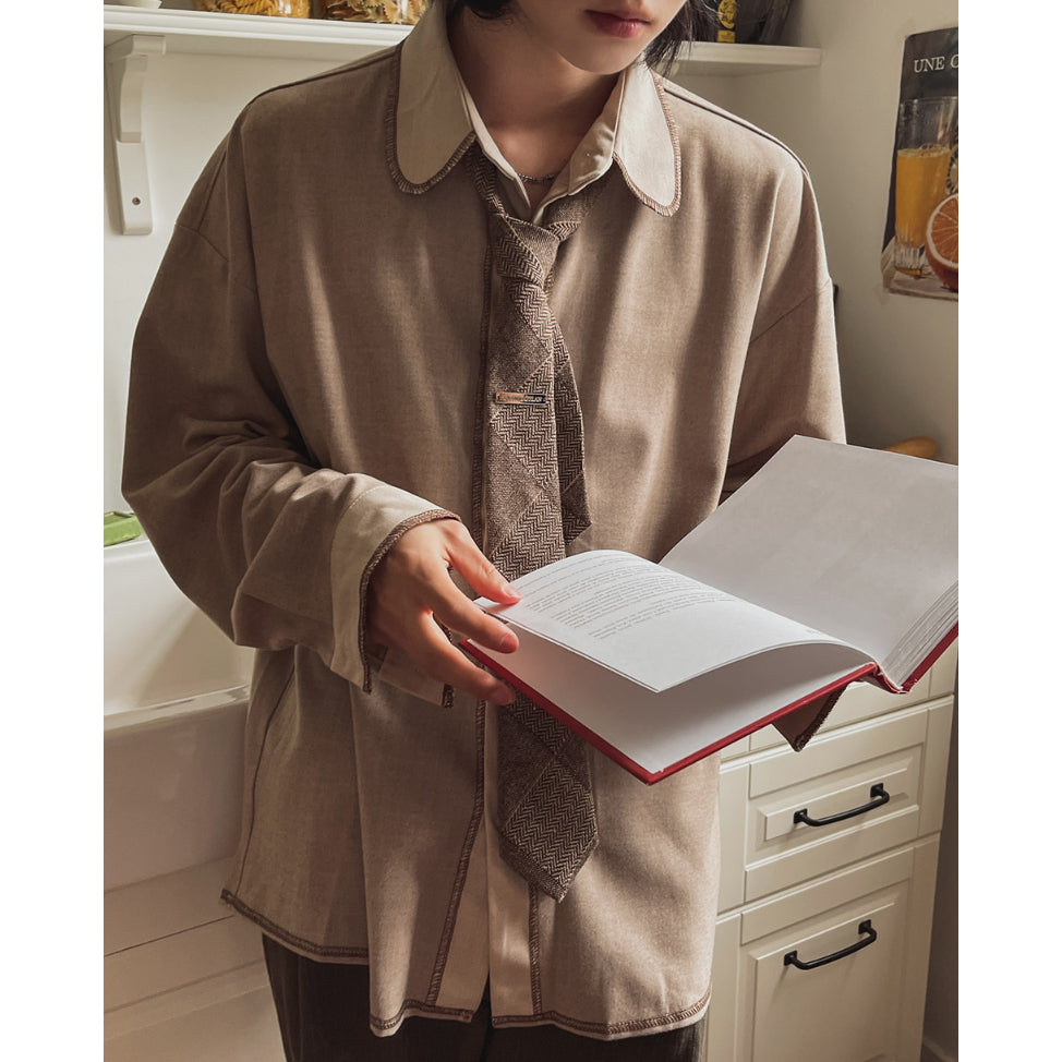 【Metanoia】🇰🇷韓製 魚骨紋縫合拼色襯衫