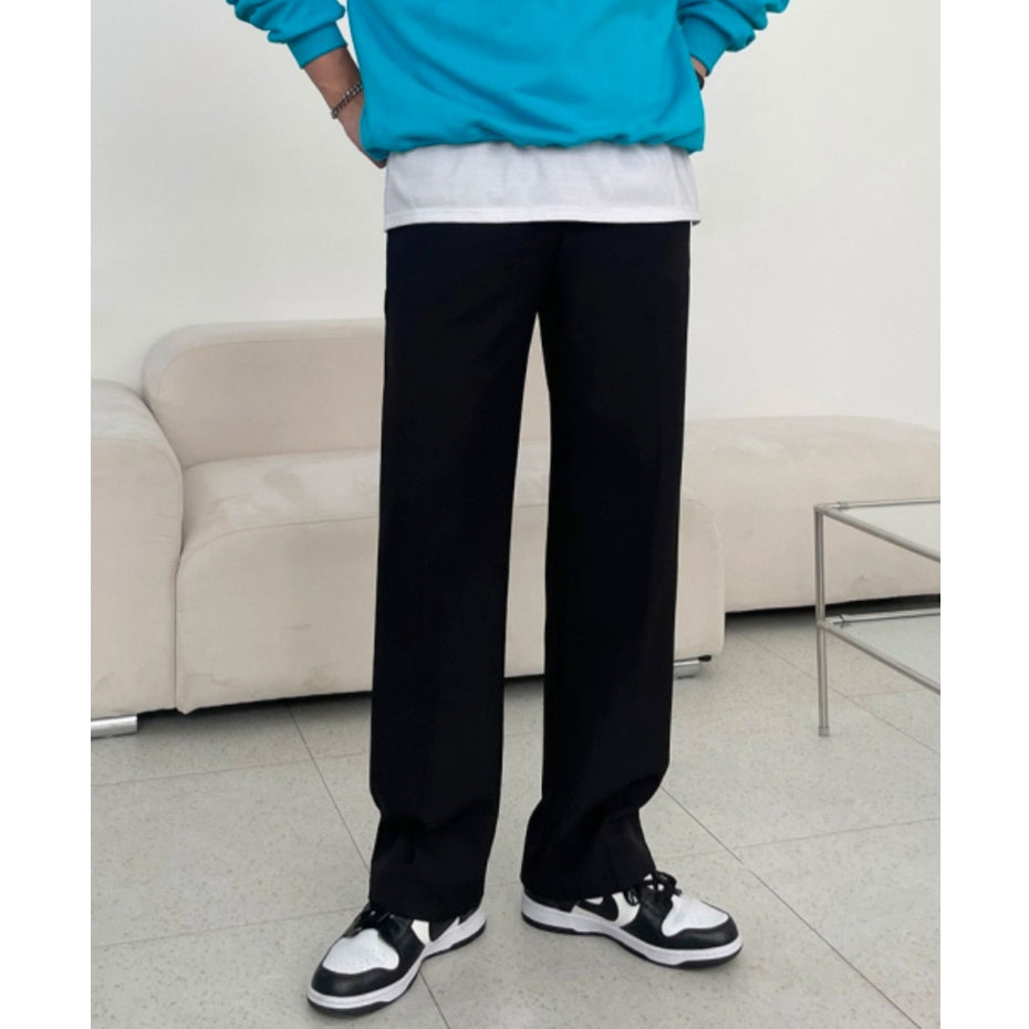 【Metanoia】韓國設計 半寬束帶休閒西裝落地褲